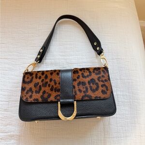 Leopard Print and Black Leather Women's Bag